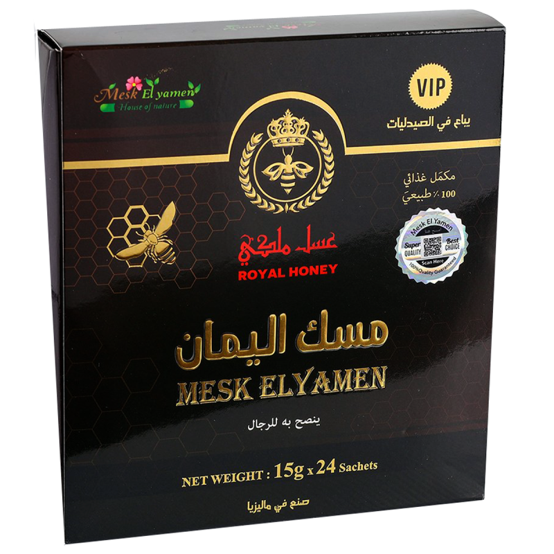 Mesk Elyamen Original Malaisien Miel Enrichi au jensing et Gelée Royal Hommes 24 Sachets / 15g